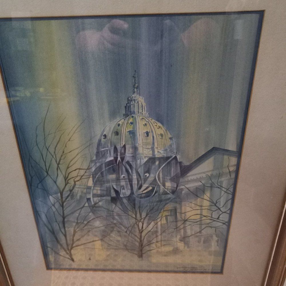 Original Watercolor by Ruggieri, State of Pennsylvania Capital Building